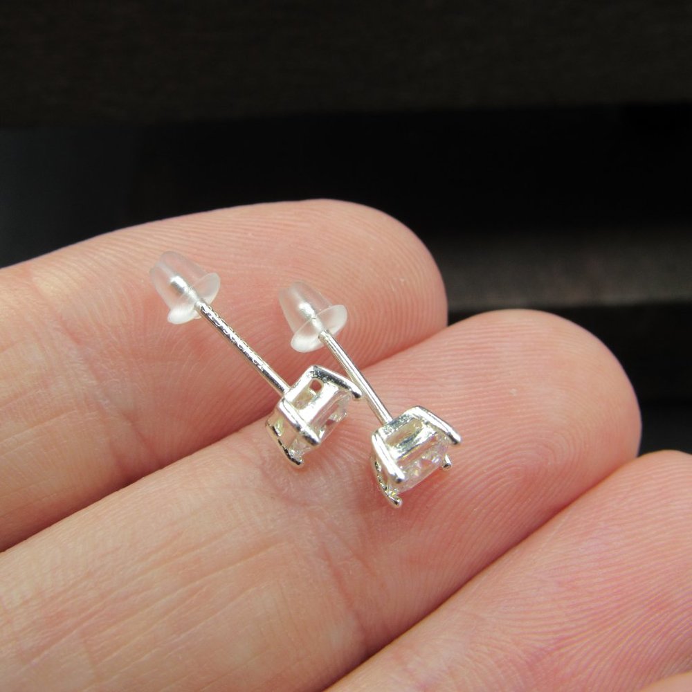 Sterling Tiny Square Bright Cz Stud Earrings - image 4